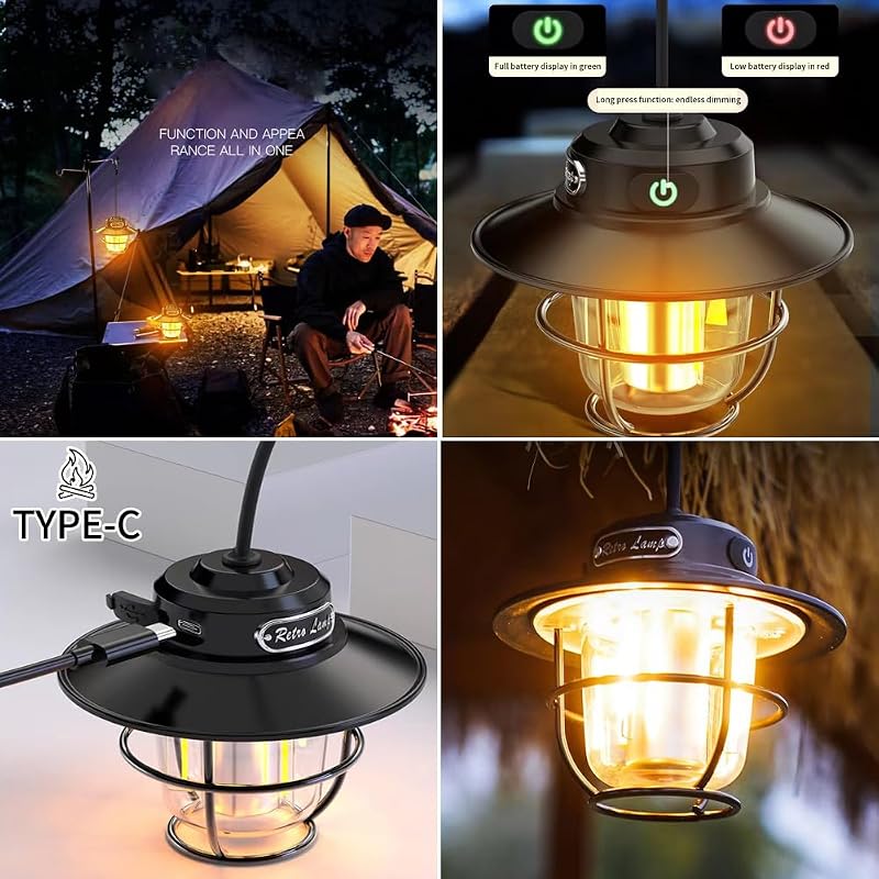 Luz LED recargable para acampar 4 modos blanco y cálido