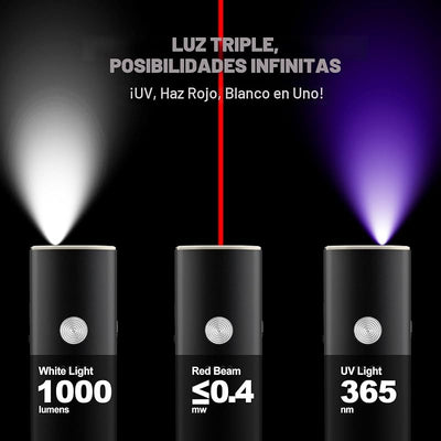 Linterna EDC 1000 lúmenes LED UV y blanco recargable exterior