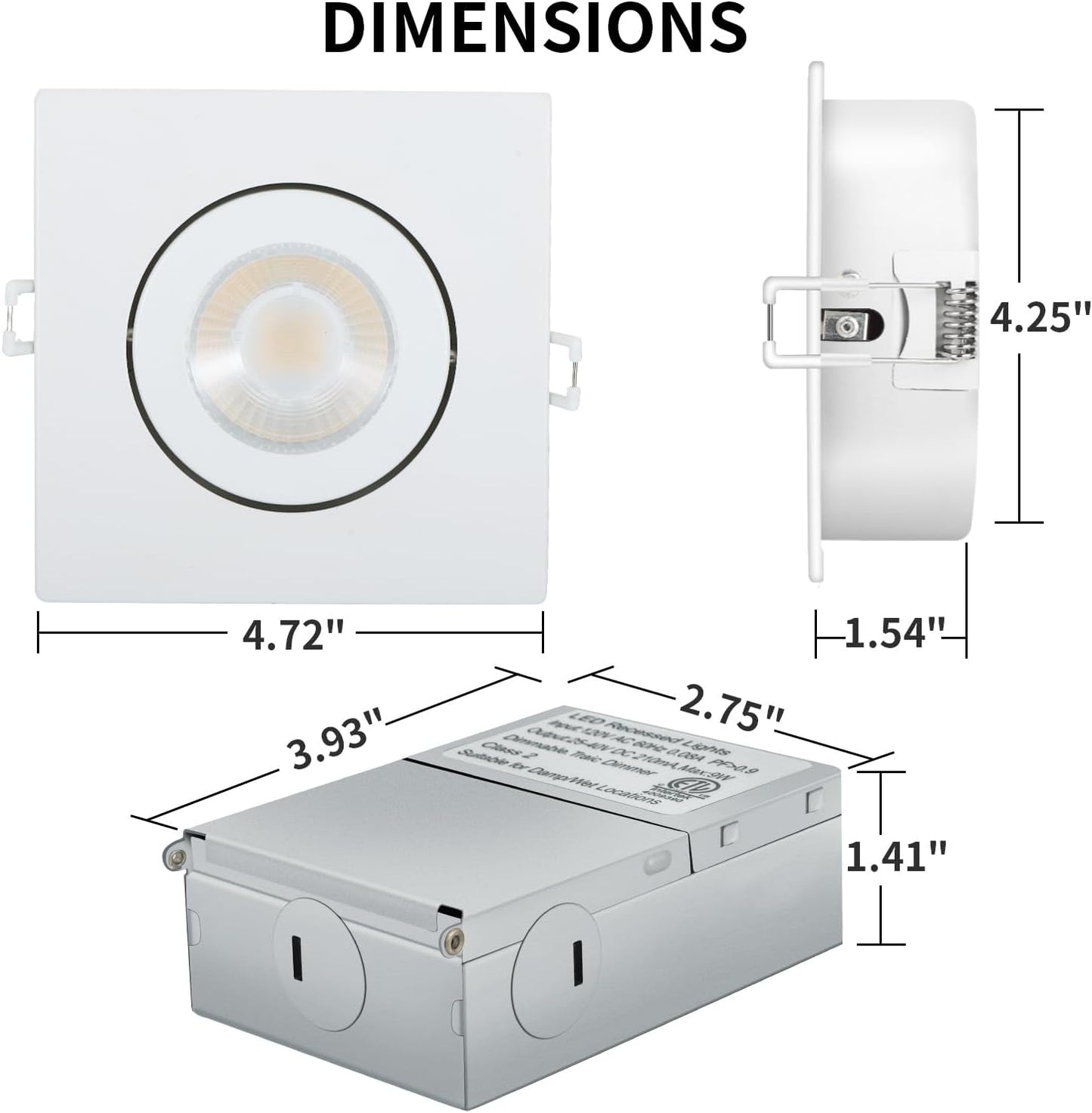 Iluminación empotrable cuadrada 4pulg pack 6 luces LED