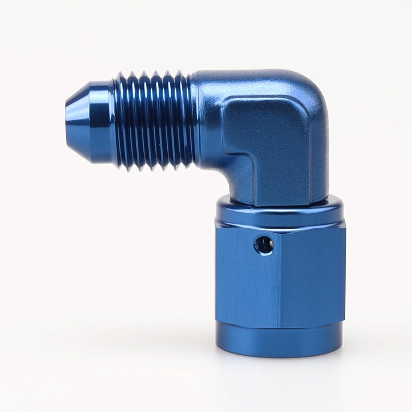 Adaptador aluminio AN4 macho a hembra codo 90 grados azul