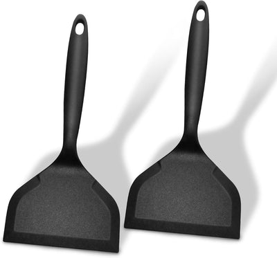 Espátula silicona volteadora ancha antiadherente 2 pzas negro