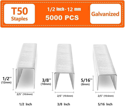 Grapa T50 resistente 1/2pulg corona 3/8pulg 5000uds galvanizado