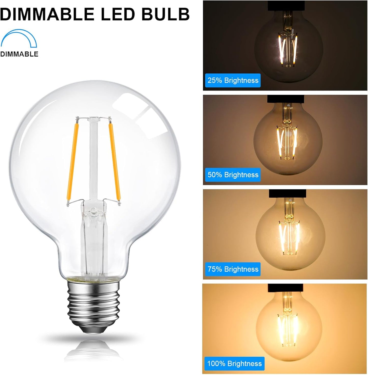 Bombilla Led Edison G25 2700K Luz Blanca E26 10 Pzas
