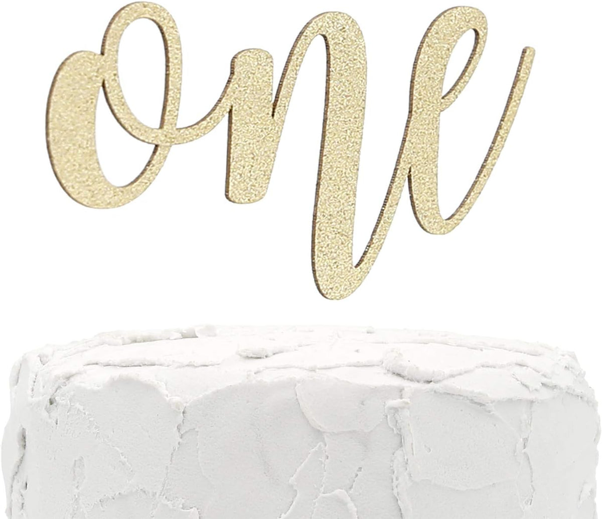 Decoración tarta primer cumpleaños purpurina dorada doble cara