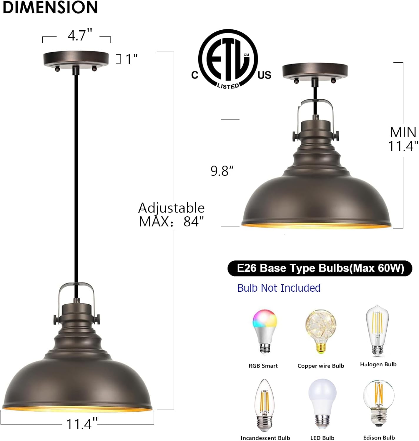 3 Pzas Lámpara Colgante Isla Cocina Bronce Aceitado