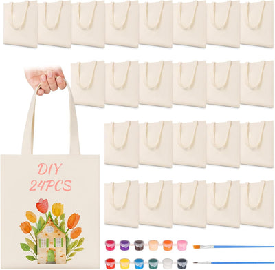 24 Pzas Bolsas Lona Reutilizables Blanco con Asas