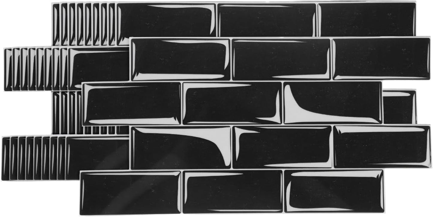 10 Azulejos Autoadhesivos Textura Mable Negro 9.4x4.7pulg
