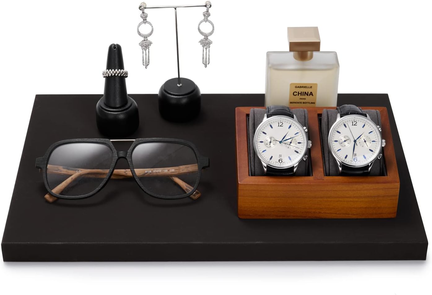 Soporte doble madera reloj vitrina con almohada gris