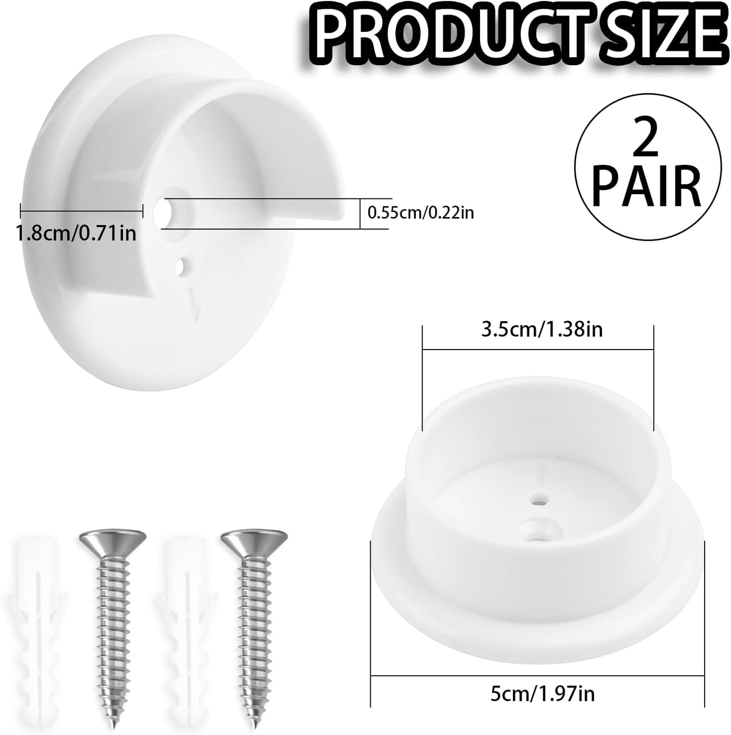 4 Soportes Barra Armario Plástico Blanco 1.38"