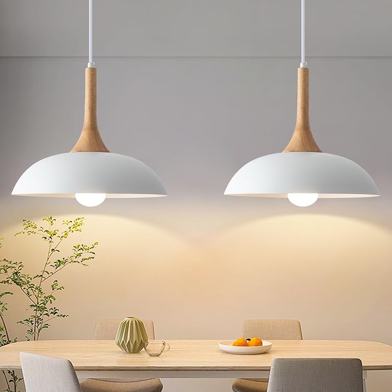 2 Lámparas colgantes modernas con tapa madera 13.8pulg