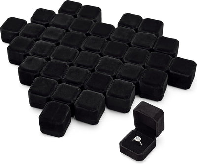 36 Cajas Anillos Terciopelo Negro para Boda y Regalo