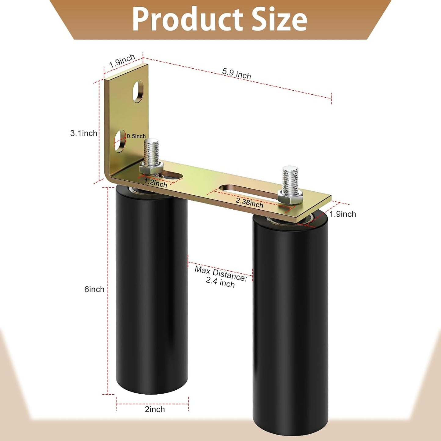 2 Rodillos guía puerta corredera 6pulg soporte L ajustable