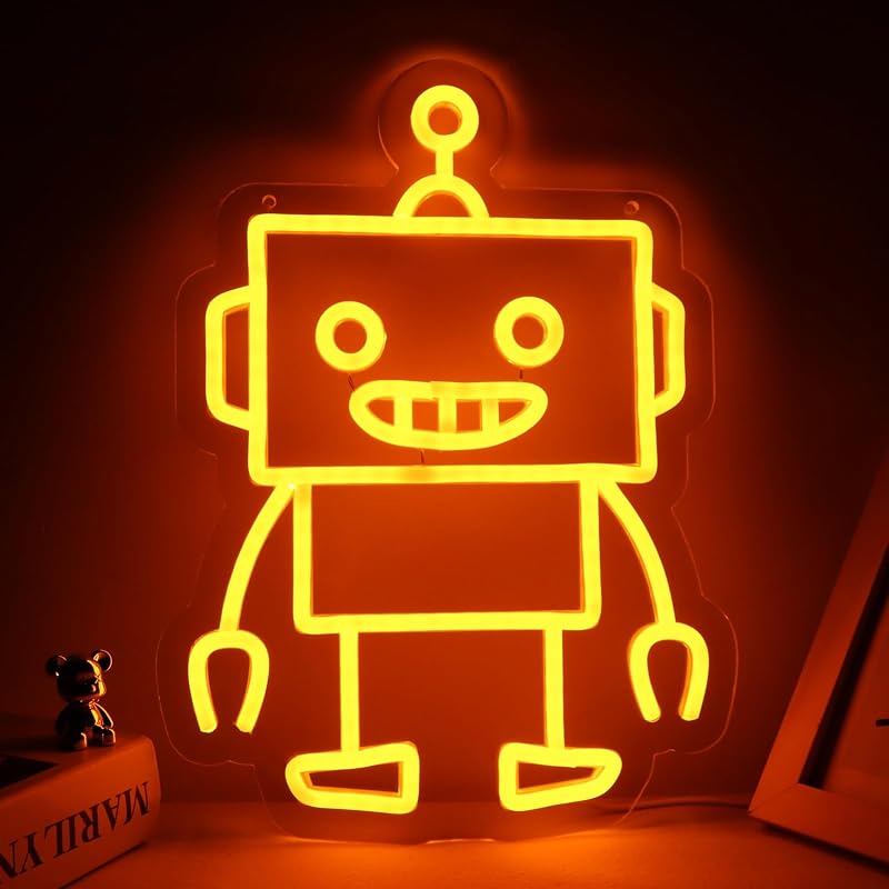 Letrero neón robot LED decoración sala set 13.8x10.1pulg