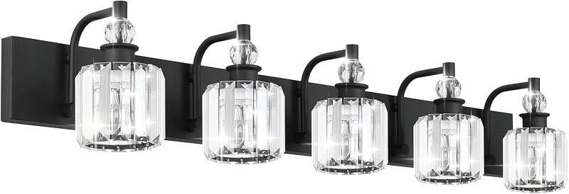 Lámpara tocador cristal negro 5 luces baño moderna