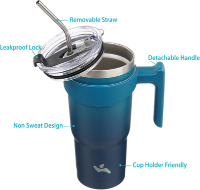 Vaso acero inox térmico 20oz con 2 popotes y tapas color