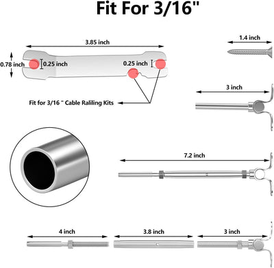Kit 20 pares barandillas cable acero inox T316 ajustable