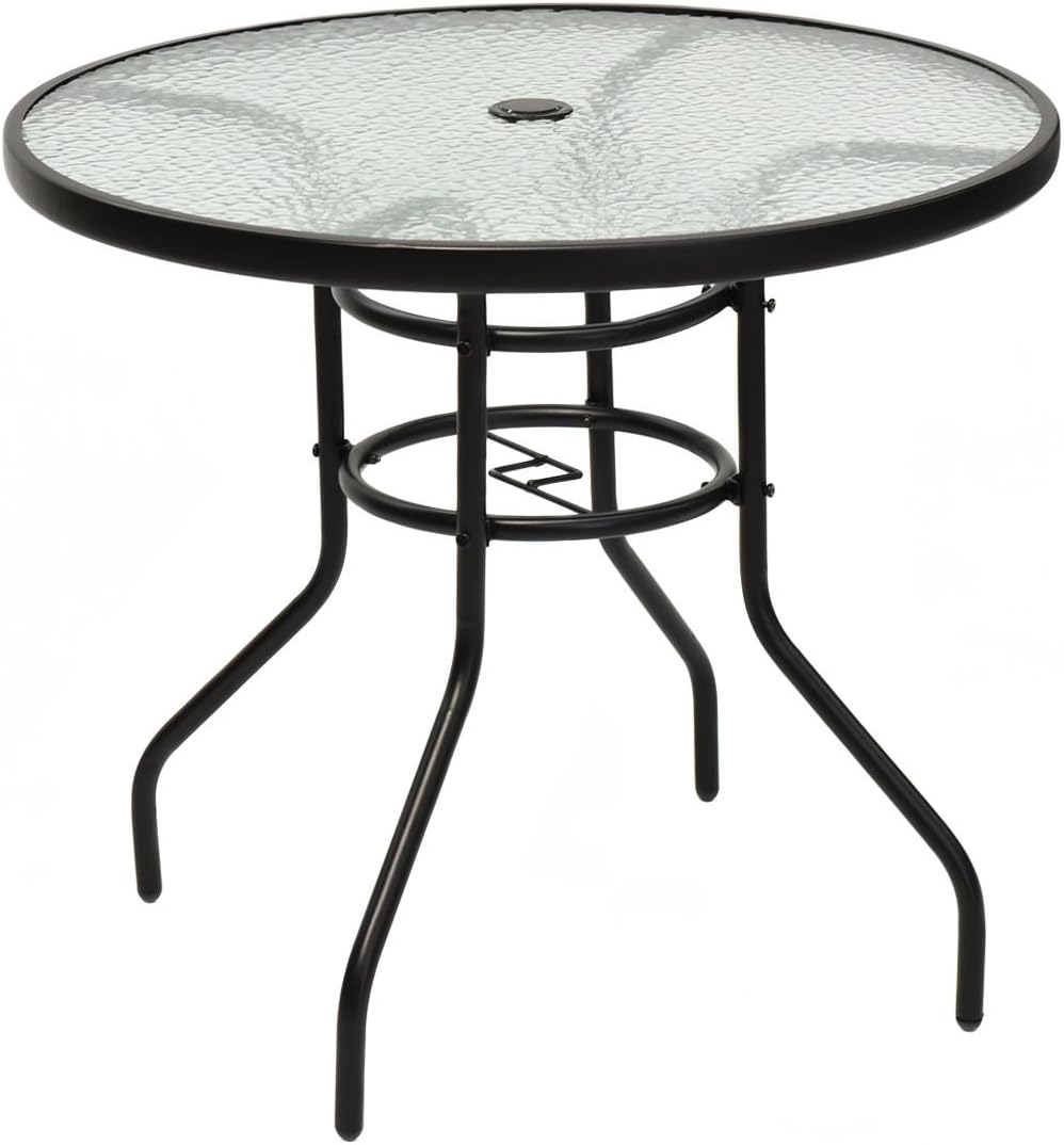 Mesa patio redonda 32" acero vidrio templado conversación