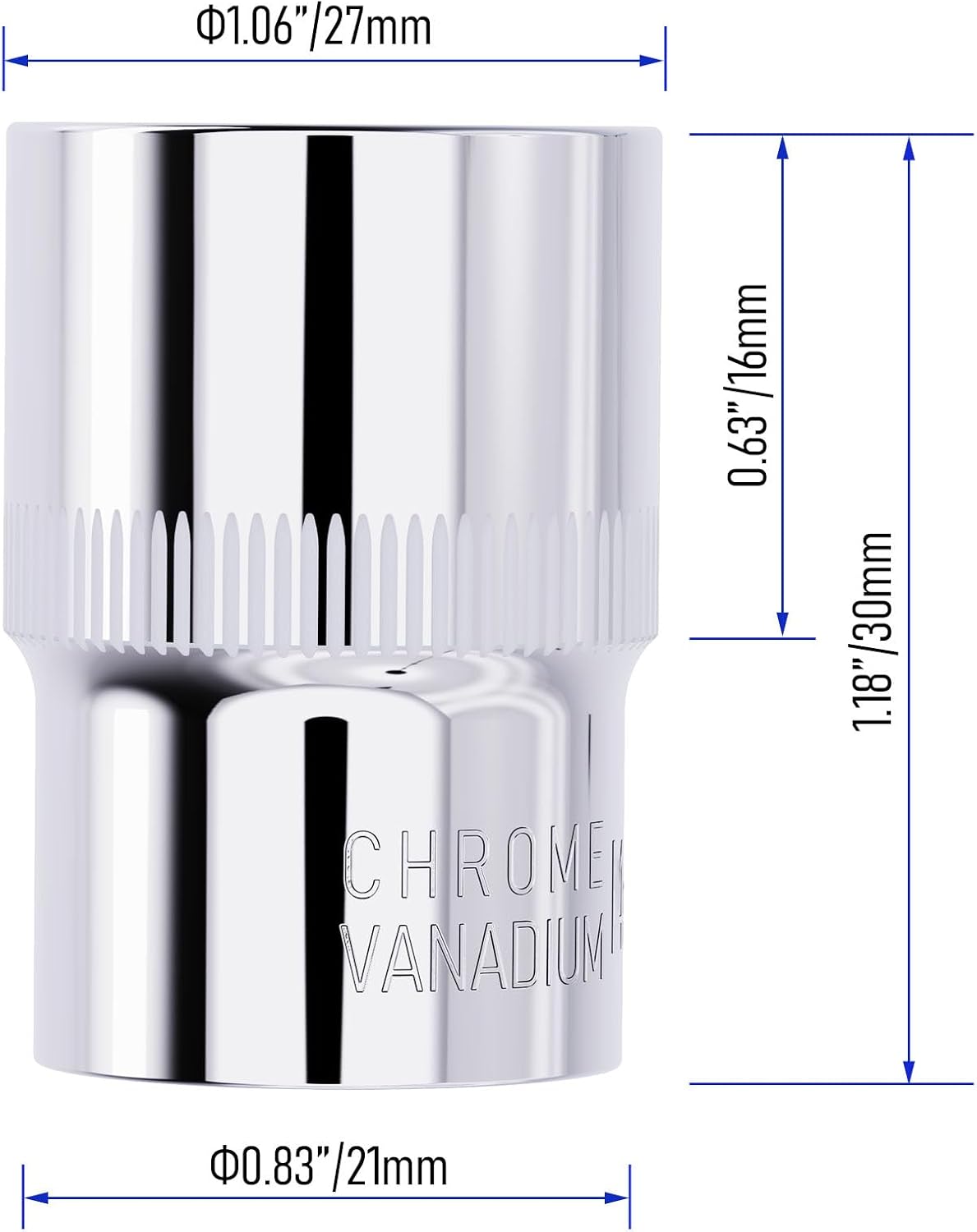 Zócalo corto acero CR-V 0.748" 3/8" 6 puntos