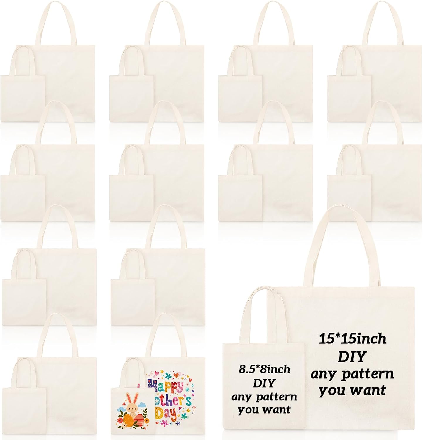 24 Pzas Bolsas Tote Reutilizables Sublimación 15x15"