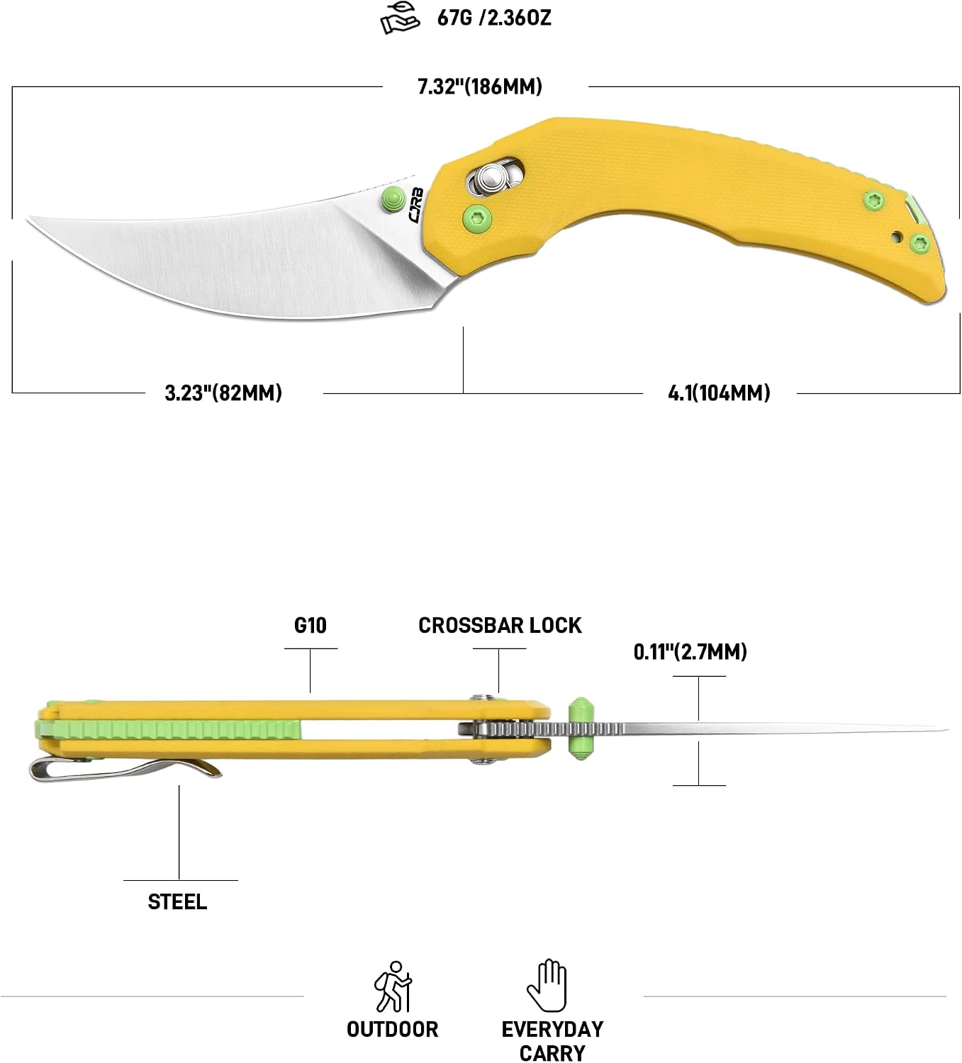 Cuchillo plegable EDC acero AR-RPM9 3.23pulg mango G10