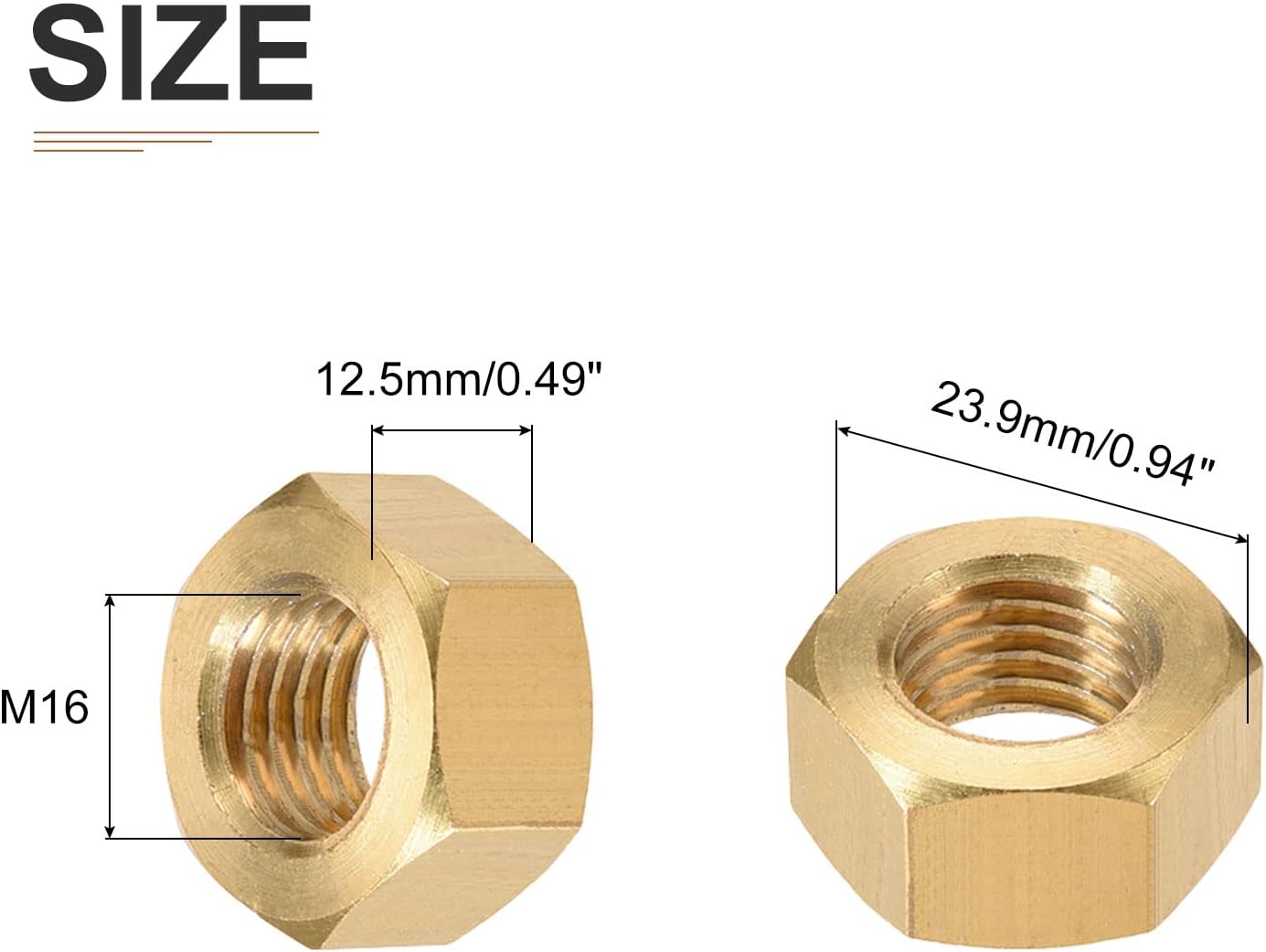 Tuercas hex M16x2mm latón color dorado set 4