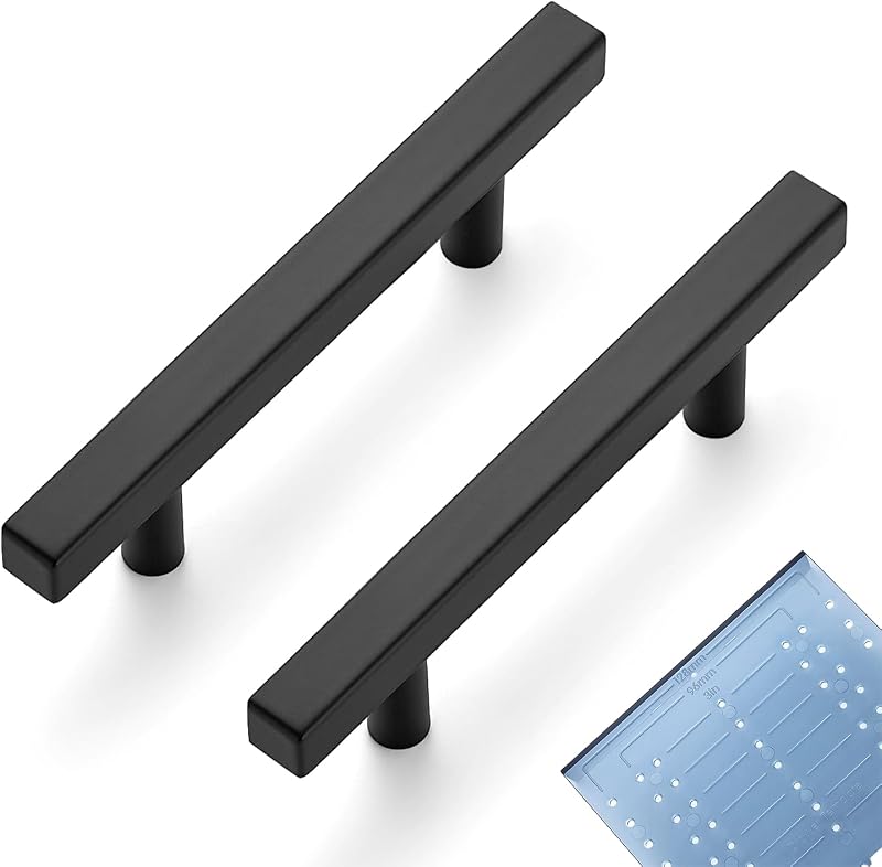 30 Tiradores Gabinete 3.5" Negro Acero Inox 6"