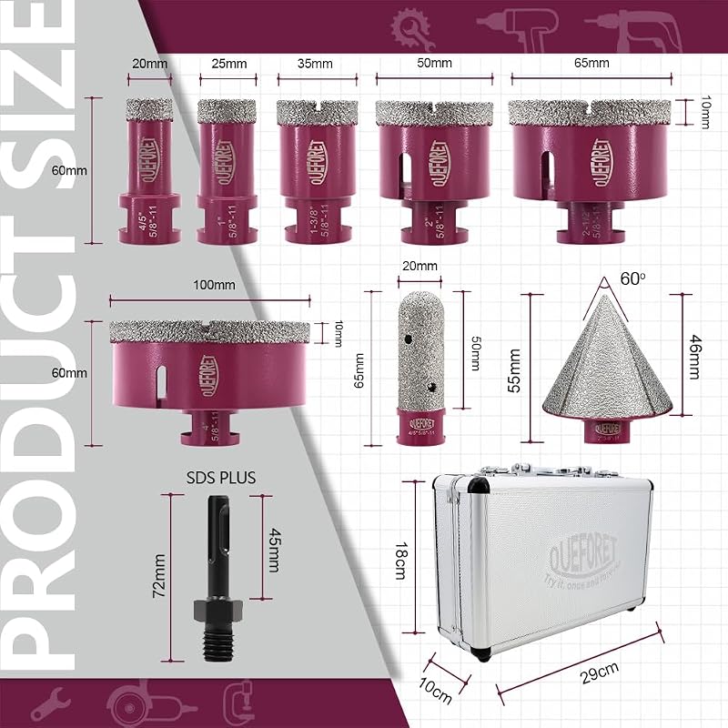 Set brocas diamante 9 pzas para baldosas cerámica granito