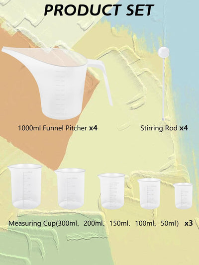 Set 4 Jarras Plástico 33.8oz con Embudos y Tazas Medidoras