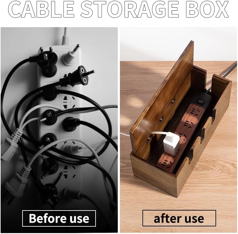 Caja organizadora cables madera para escritorio hogar oficina