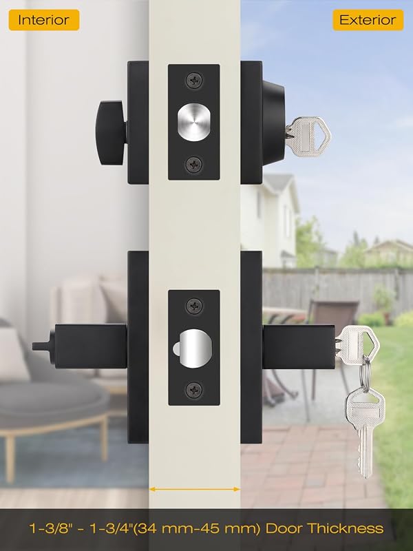 Set 3 pomos puerta negros con cerrojo seguridad