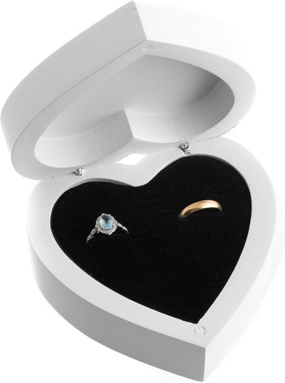 Caja madera corazón anillos compromiso boda regalo