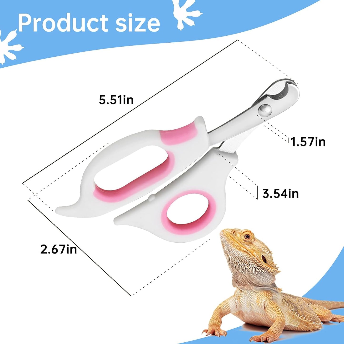 Cortauñas acero inox con punta dragón barbudo blanco rosado