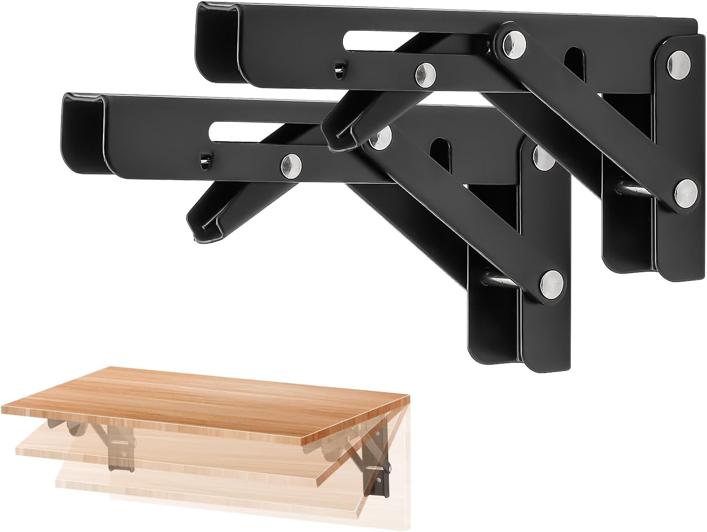 Soportes plegables para estantes negro mate 6" set 2