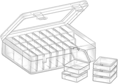 Caja organiz. cuentas 30 pzas plástico transparente con funda