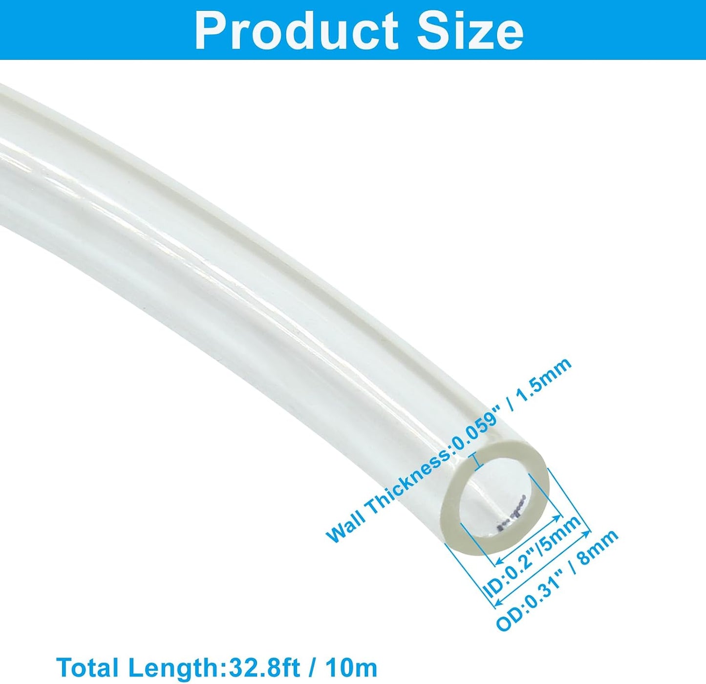 Tubería neumática PU 0.315x0.197pulg compresor 32.8ft transparente