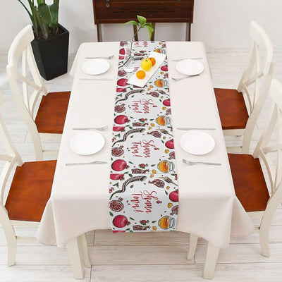 Camino mesa Rosh Hashanah 14x72pulg algodón lino decoración