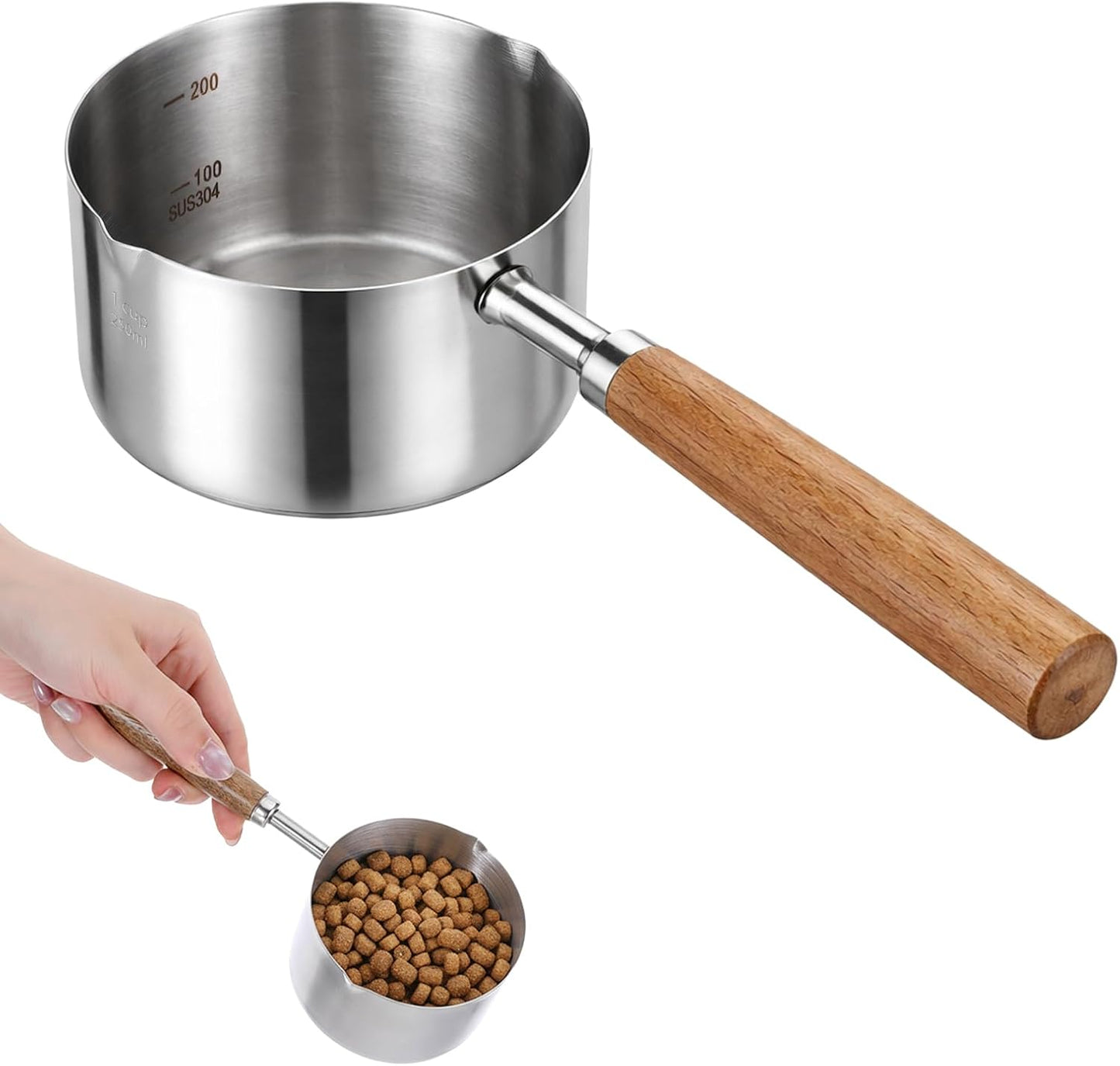 Taza medidora acero inox para mascotas 8.5oz con cuchara