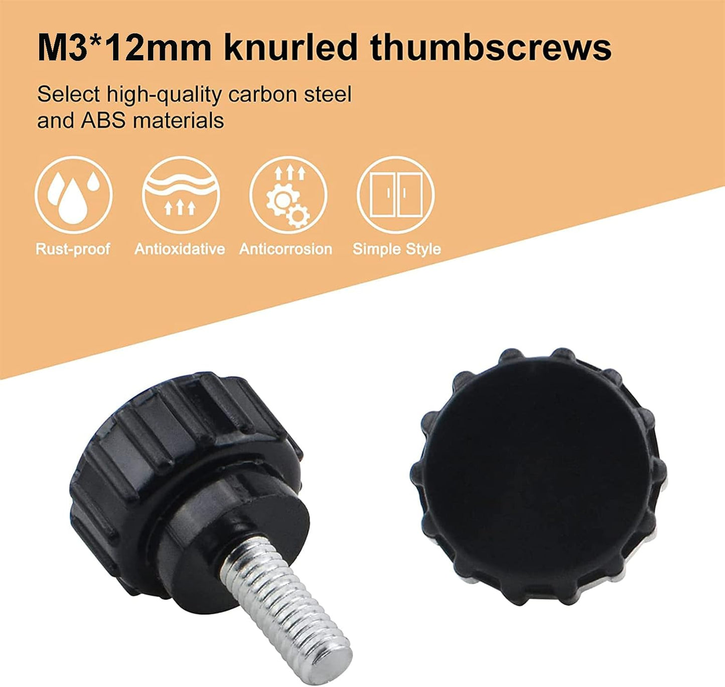 Tornillo pulgar M3 x 0.472pulg acero carbono 20 pzas con estuche