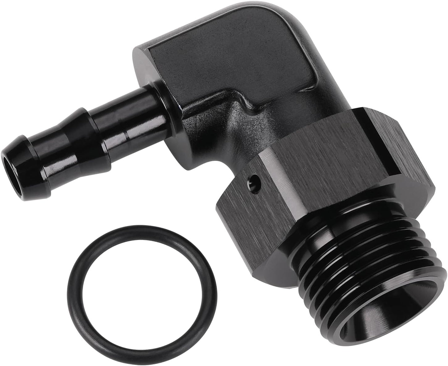 Adaptador 5/16 Púa Manguera 90 Grados Aluminio Negro