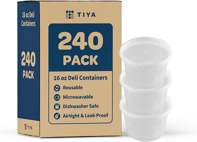 Contenedores 16oz 240uds plástico reutiliz. con tapas