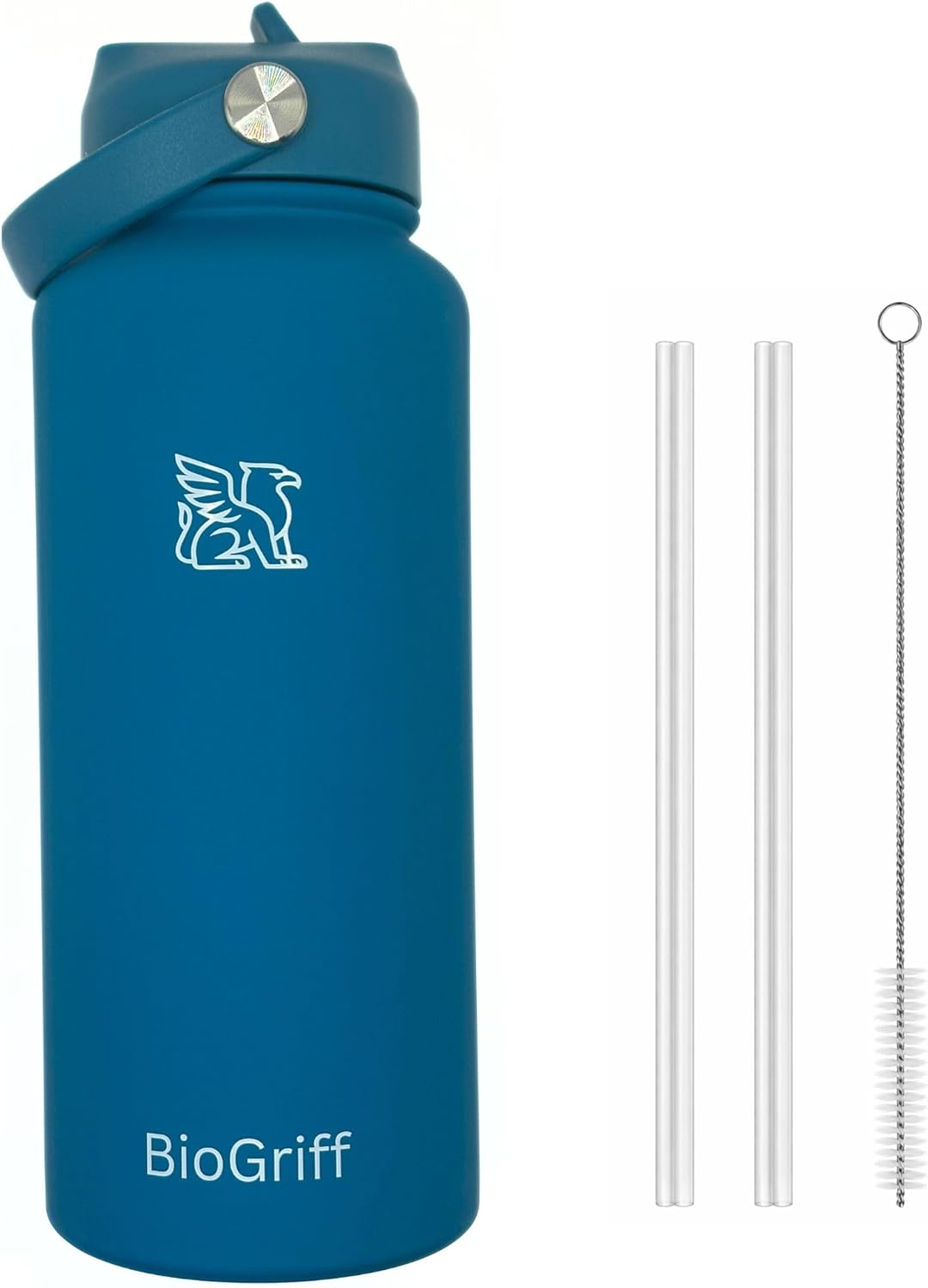 Botella acero inox aislada con popote limpiador tapa antifuga