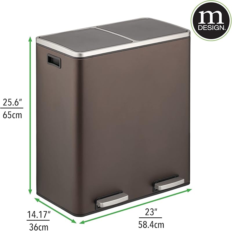 Cubo basura 16gal acero bronce doble compartimento