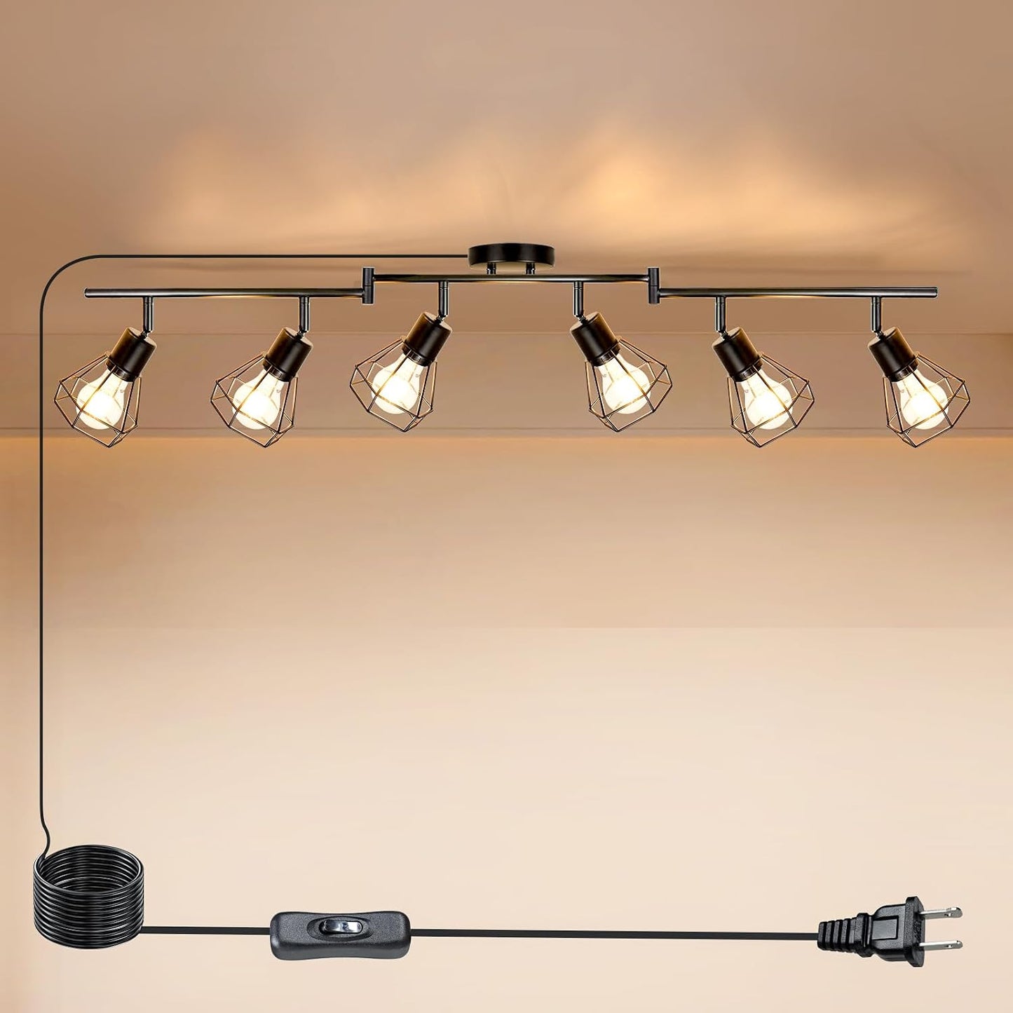 Iluminación riel enchufable 6 luces negro con cable 16.4ft
