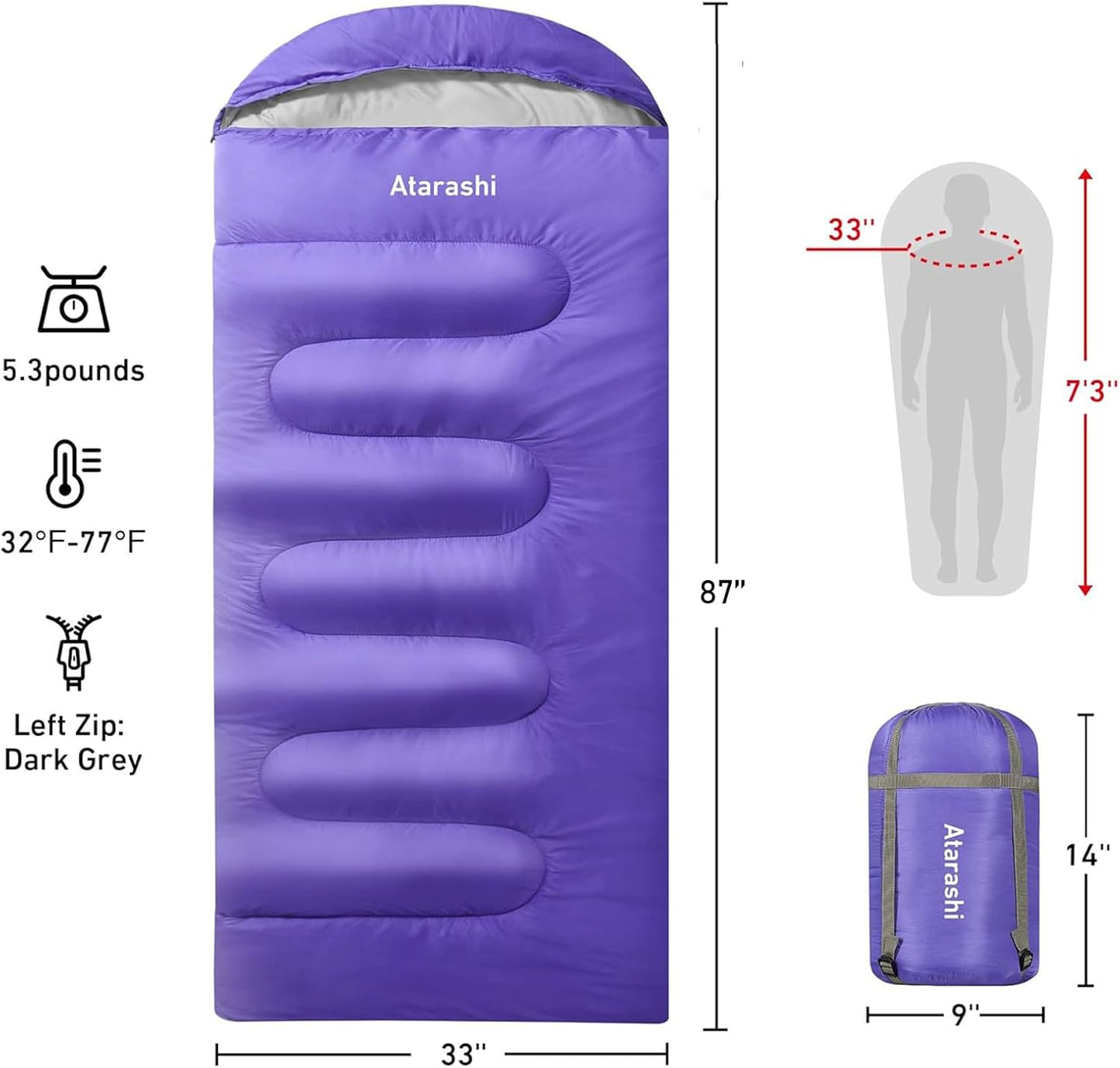 Saco dormir camping 4 estaciones extragrande compresión