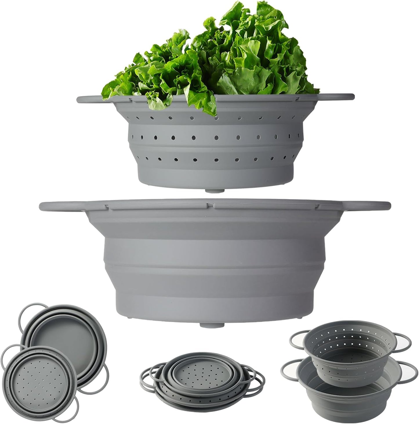 Set 2 Pzas Colador Silicona 8pulg Tazón 9pulg Plegable