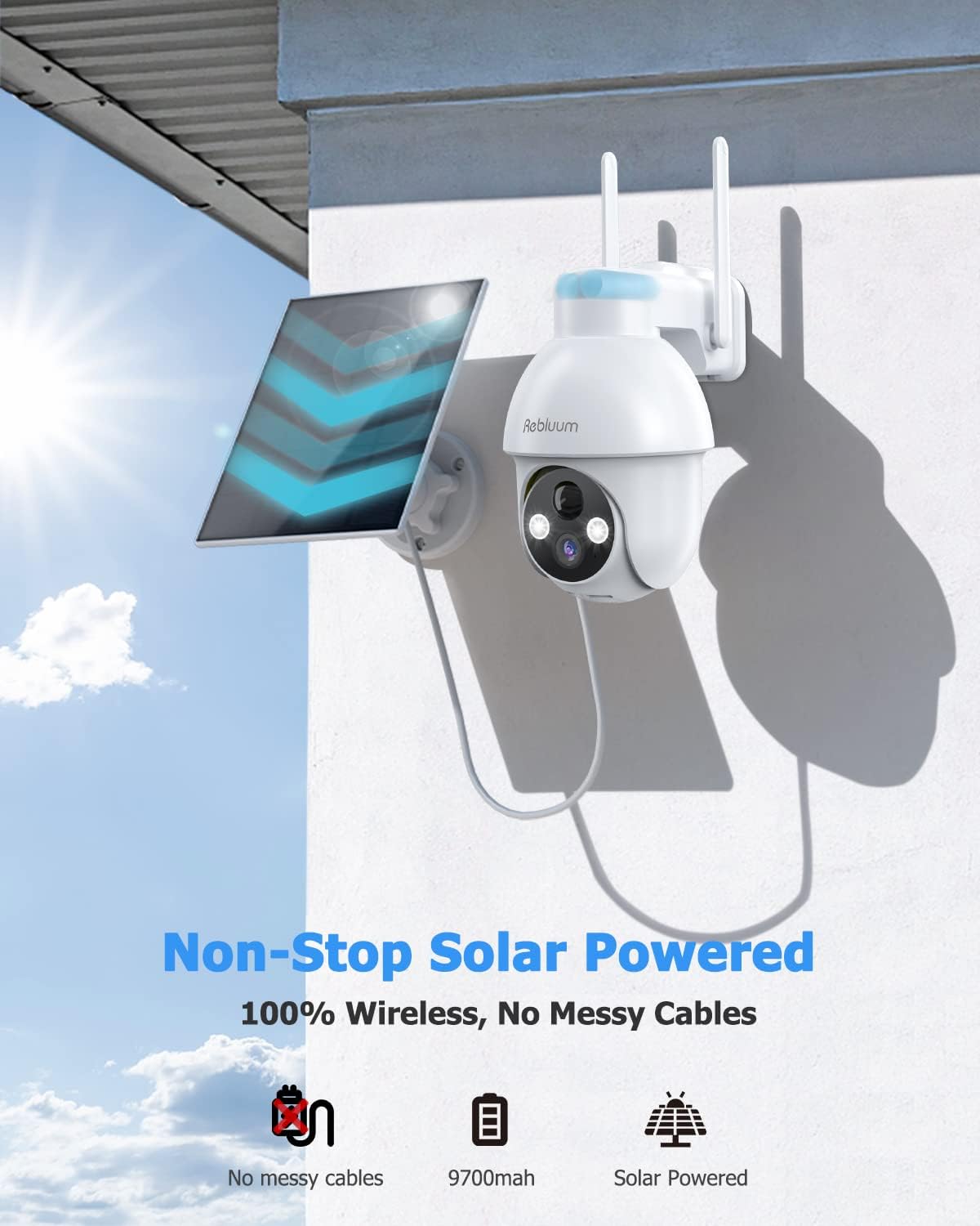 2 Cámaras seguridad solar inalámbricas WiFi panorámica 360°