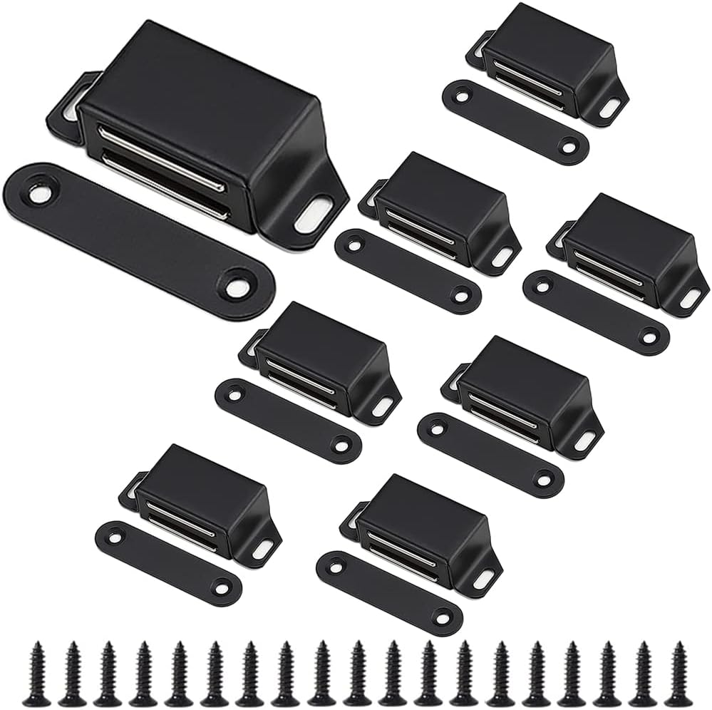 Pestillo puerta gabinete imán 20lb negro pack 8