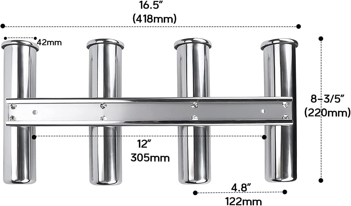 Soporte pared caña pescar acero inox 4 tubos vertical lancha yate
