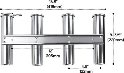 Soporte pared caña pescar acero inox 4 tubos vertical lancha yate