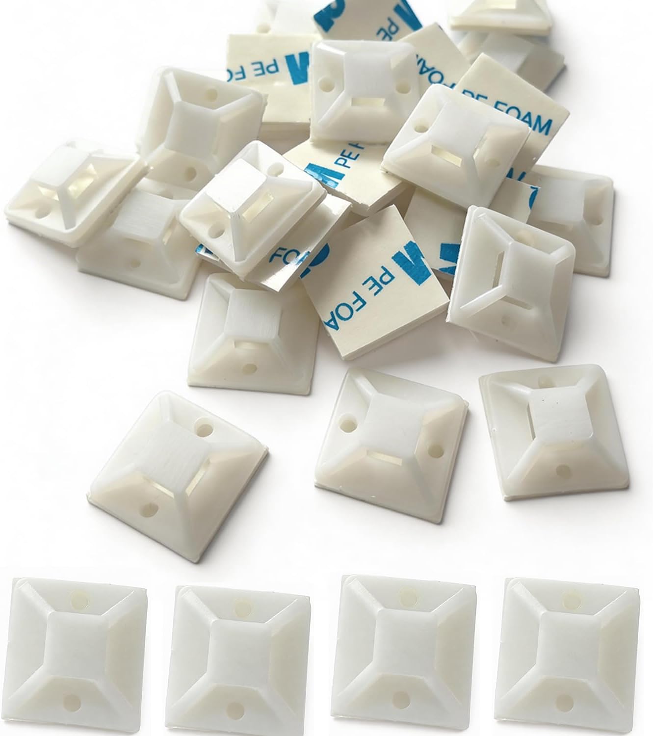 60 Soportes cuadrados 3/4" autoadhesivos para cables